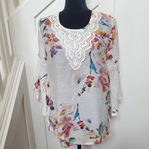 Floral Watercolour Lace Trim Top
